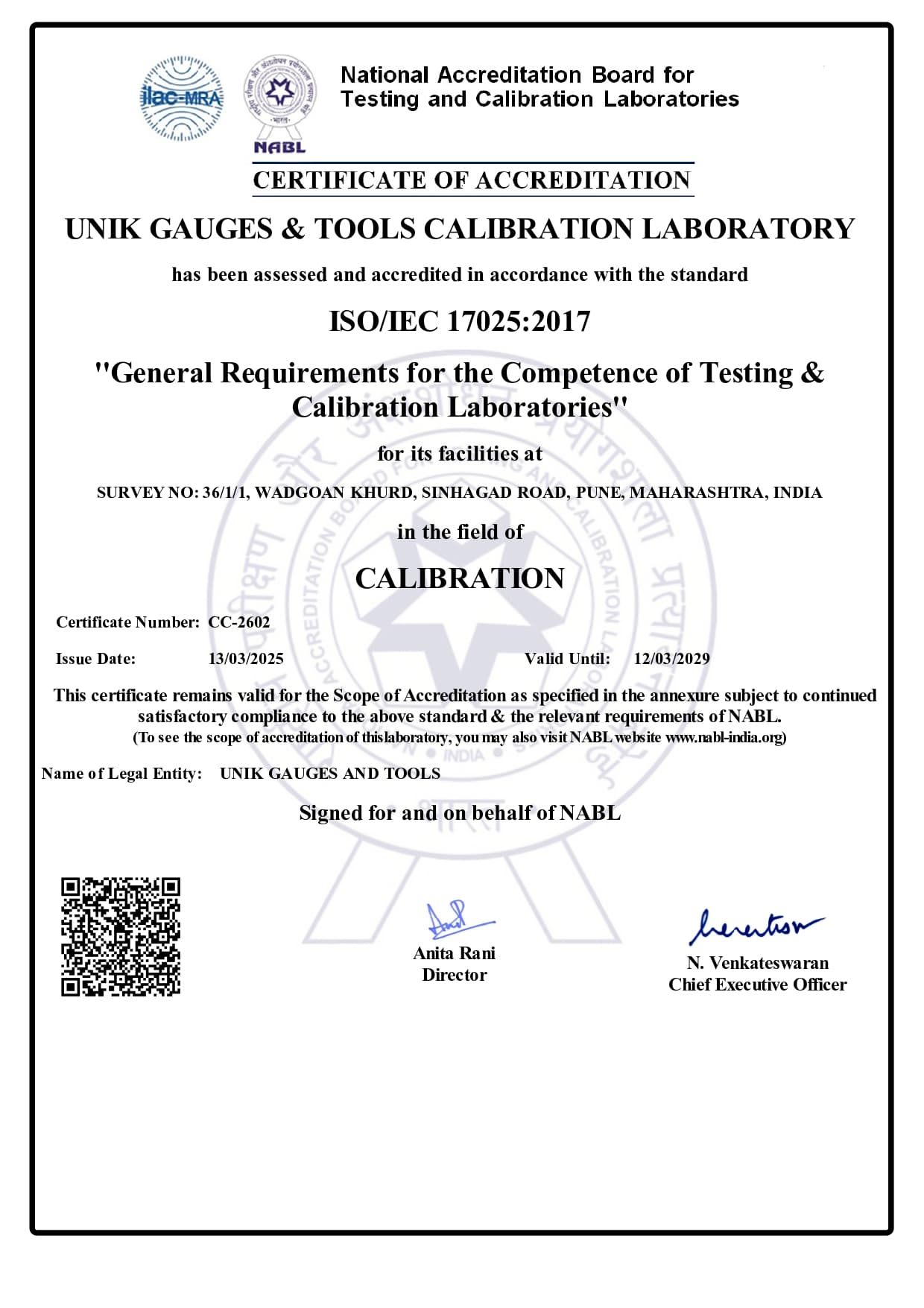 ISO/IEC 17025:2017 Certificate